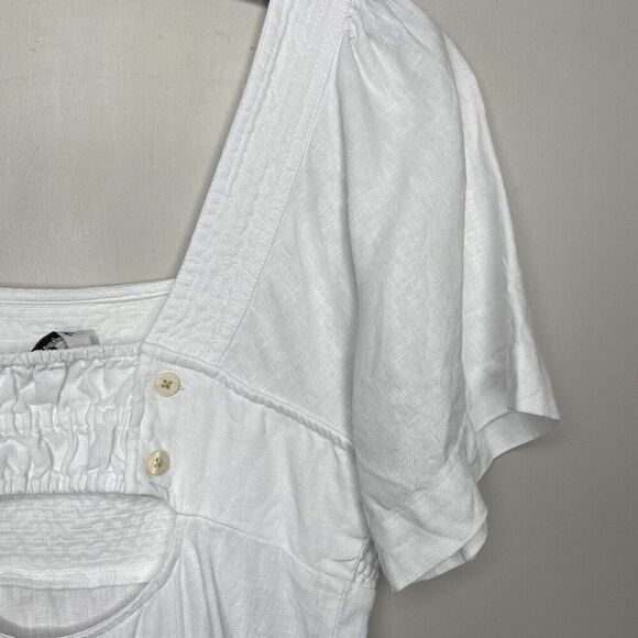 MADEWELL Linen Mini Dress Women 8 White Square Neck Cutout NP764 - Picture 9 of 12
